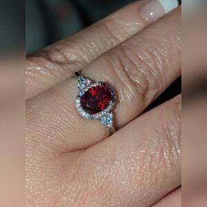 Oval Ruby & Clear CZs Ring